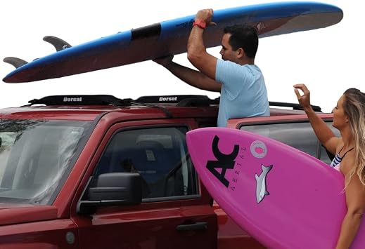 DORSAL Universal Soft Roof Rack Pads for Surfboard Kayak SUPs with Car Tie Down Straps and Storage Bag - Pack of 2 Black