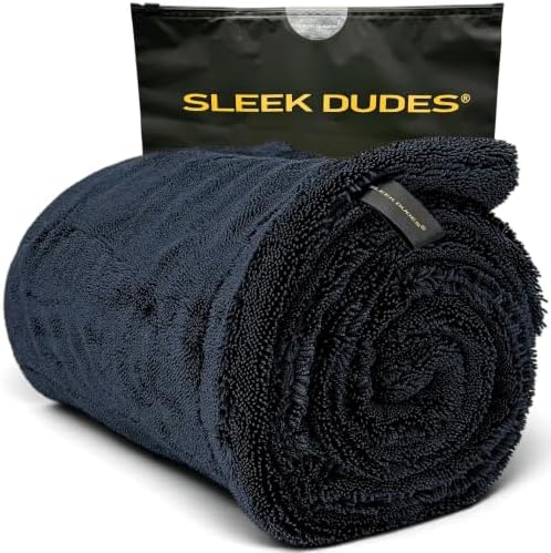 Sleek Max Dry 2K - 2000GSM Microfiber Car Drying Towel, 20x31in, Black