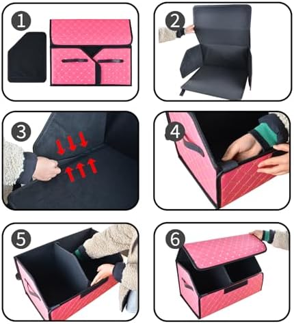 Car organizers and storage for SUV,trunk organizer for sedan, leather foldable sleek box with lid,collapsible cargo bins, tool accessories containers,Pink women (21.65 inch)