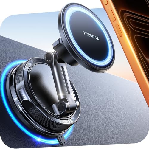 TORRAS 2026 Vacuum for Magsafe Car Mount【98+LBS Strongest Suction & Ultra Magnet】 Magnetic Phone Holders for Your Car, 360° Adjustable Car Phone Holder Mount for iPhone 18 Pro Max 17 16 15 14 13 12