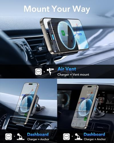 For MagSafe Car Mount Charger for iPhone Duo/18 Pro/17-12, Samsung S26
