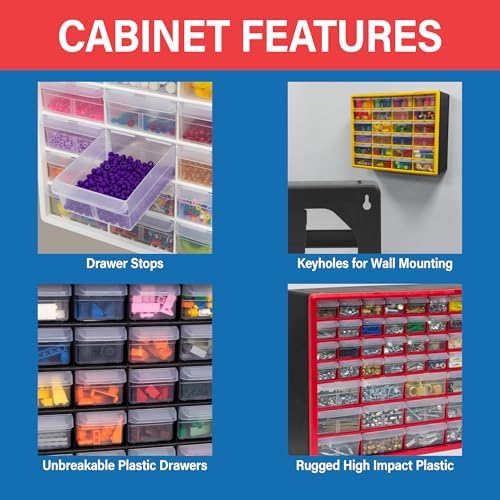 44-Drawer Plastic Storage Cabinet, 20"W x 6"D x 16"H, Black