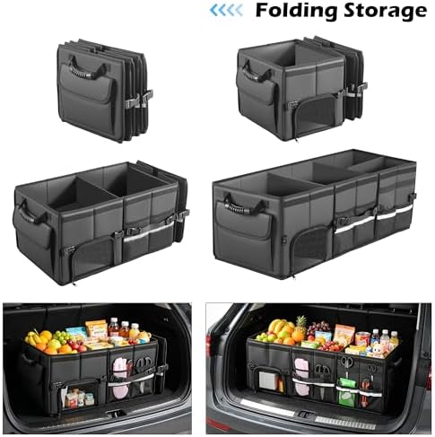 Car Trunk Organizer, 3 Compartment Collapsible Trunk Storage