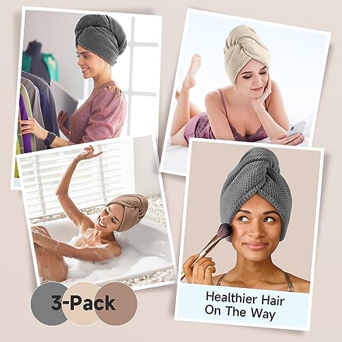 3 Pack Microfiber Hair Towel Wrap for Women Kids, 400 GSM Thicker
