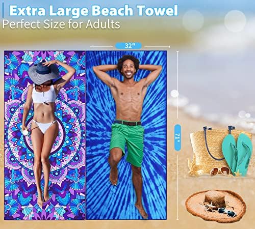Microfiber Beach Towel Oversized 71x32, Thin, Blue with Bag 2 Pack