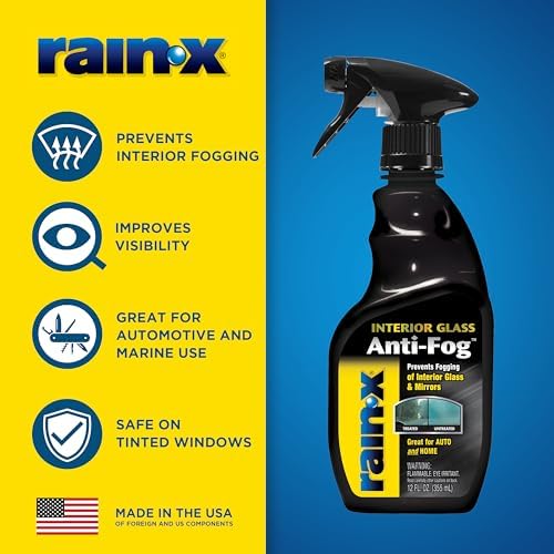Rain-X 630046 Interior Glass Anti-Fog, 12 oz. - Prevents Fogging of Interior Glass and Mirrors, Usable on Both Automobiles and Marine Vehicles