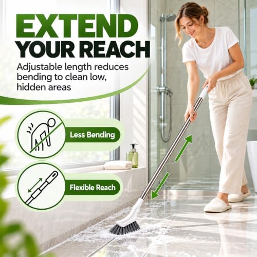 Multifunctional Extendable Long Handle Floor Scrub Brush, L-Shaped Heads