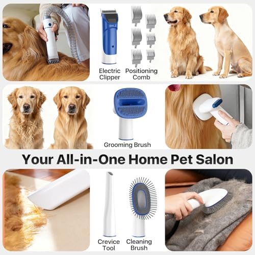 Dog Grooming Vacuum Kit, 15000Pa Clipper, Shedding Brush, 2L, White