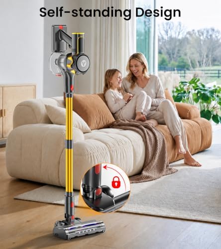 Cordless Vacuum Cleaner, 600W 50Kpa 65Mins Vacuum Cleaners for Home, Self-Standing Stick Vacuum Cordless with LED Display, Anti-Tangle, Lightweight Vacuum for Hardwood Floors, Carpet, Pet Hair