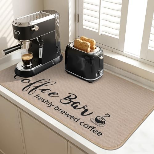 Dish Drying Mat, 17"x 32" Super Absorbent & Hide Stain Coffee Mat, Cuttable Drying Mat for Kitchen Counter, Coffee Bar Accessories, Under Dish Rack, Coffee Maker, Espresso Machine, Linen