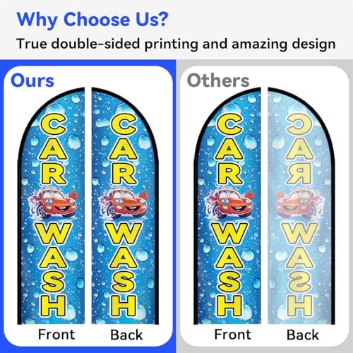 Double Sided Car Wash Feather Flag with Pole Kit, 8FT Outdoor Car Wash Advertising Flag Set with Durable Polyester, High Visibility Sign for Auto Wash, Detailing Shop, Roadside Promotion