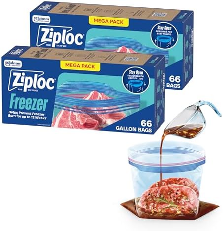 Gallon Freezer Bags, Food Storage, 132 Total Bags (66 Count, 2-Pack)