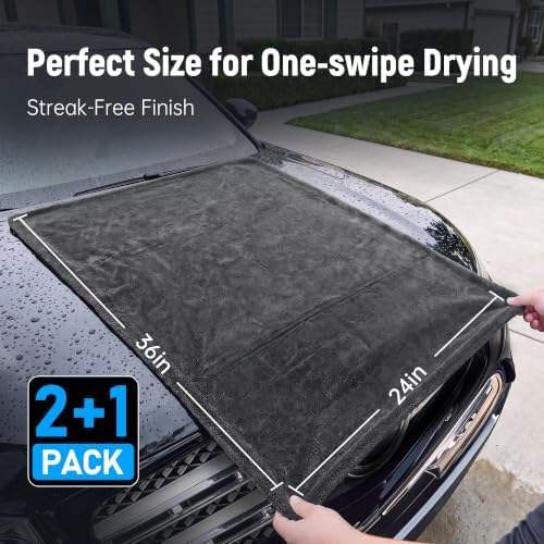 3-Piece Car Drying Towels, 1300 GSM 70/30 Twist-Loop Microfiber, Gray
