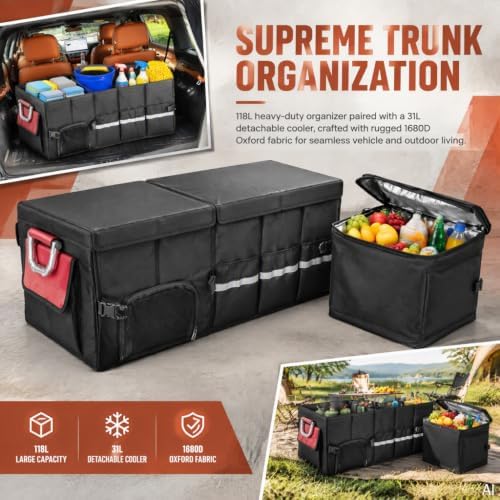 J&J Extra Large Collapsible Trunk Organizer For SUV And Cooler