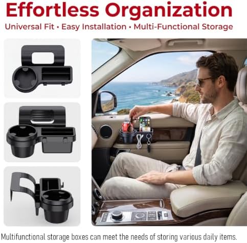 2PCS Car Hanging Storage Organizer with Phone & Cup Holder, Hook
