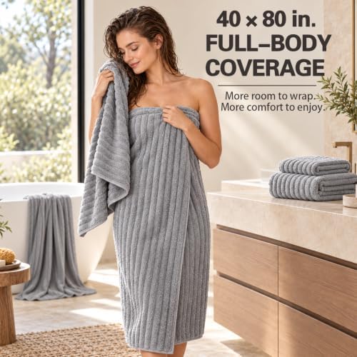 6 Piece Bath Towel Set, 40"x80" Oversized Bath Sheets, Grey​