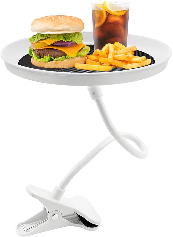povtii Car Adjustable Food Tray, 360° Swivel Car Food Tray 8.7 Inch Diameter Storage Tray, Non-Slip Clip Type Snack Tray