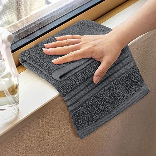 12 Pack Premium Wash Cloths, 12x12 In, 100% Cotton, Grey