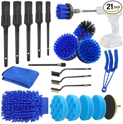 21PCS Car Detailing Brush Set, Car Detailing kit, Auto Detailing Drill Brush Set, Car Detailing Brushes, Car Wash Kit fo