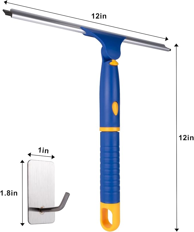 ITTAR 12 inch Rotatable Shower Squeegee for Glass Doors, Multi-Purpose Window Squeegee with Hook & Refill Rubber Blade, Bathroom Cleaner Tool for Shower Door Window Mirror Wall Car Windshield