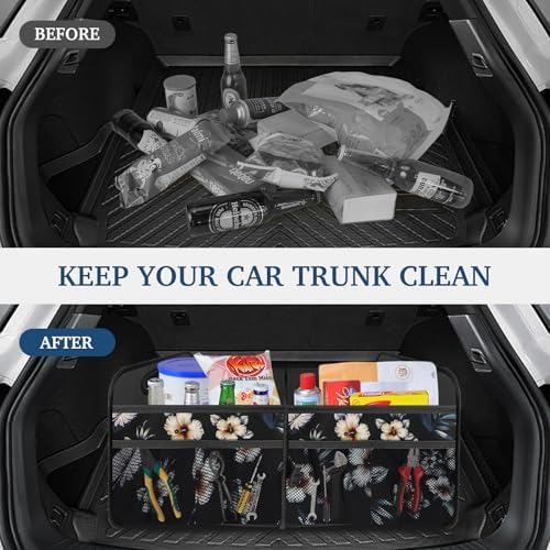 Car Trunk Organizer, Car Storage Organizer with Large Capacity Waterproof Collapsible Trunk Organizer for Car Suv/Jeep/Sedan (Hibiscus flowers, Standard)