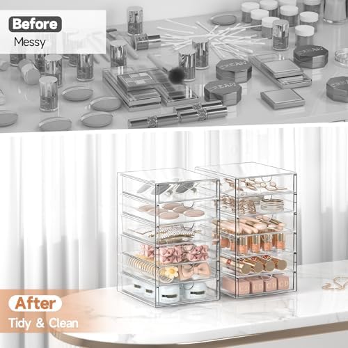 Acrylic Makeup Drawer Storage Organizer with 24 Drawers, 4 Set