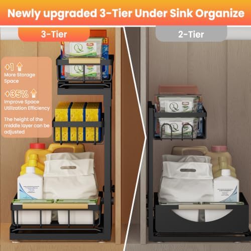 Under Sink Organizer and Storage for Bathroom and Kitchen - 2 Pack 3 Tier