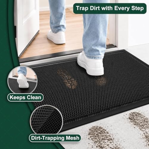 Meshy Mat Door Mat Heavy-Duty Quick-Dry Floor Mat, Sand & Dirt Trapper for Indoor & Outdoor, Ideal for Entrance, Mudrooms,Patios & Garages, Outside Doormat with Anti-Slip Backing, Black, 17"x36"