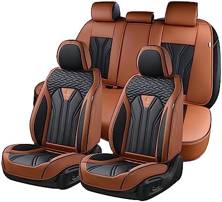 Leather Seat Covers, Seat Covers Full Set, Car Seat Protectors 5 Seats,Automotive Seat Covers Fit for Most Cars Trucks-Brown&Black