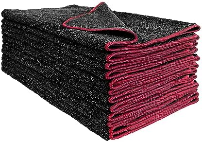 Dual Pile 400 GSM Microfiber Towels with Red Trim, All-Purpose Terry Weave Cleaning Cloths for Auto, Home, Boat, Scratch-Free & Reusable, 16x24 Inches, 12-Pack