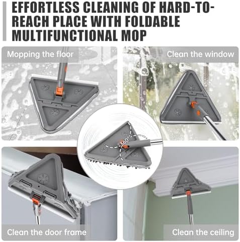 Baseboard Cleaner Tool with Handle, Wall Mop with Squeegee, Gray