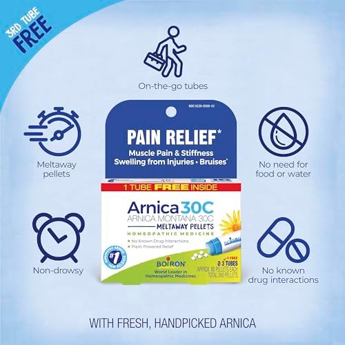 Arnica Montana 30C Homeopathic Medicine for Relief from Muscle Pain, Muscle Stiffness, Swelling from Injury, and Discoloration from Bruises - 3 Count (240 Pellets)
