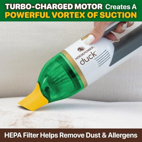 Duck Compact Cordless Vacuum, Ultra-Powerful Upgraded Battery for Extra-Long Run Time, AS SEEN ON TV, Strong Suction, Easy to Store, Portable & Rechargeable. Home & Auto (Duck Gold)