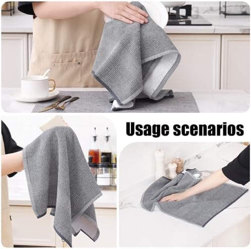 380 GSM Cotton Premium Kitchen Towels 6 Pack, 18"x 28", Grey