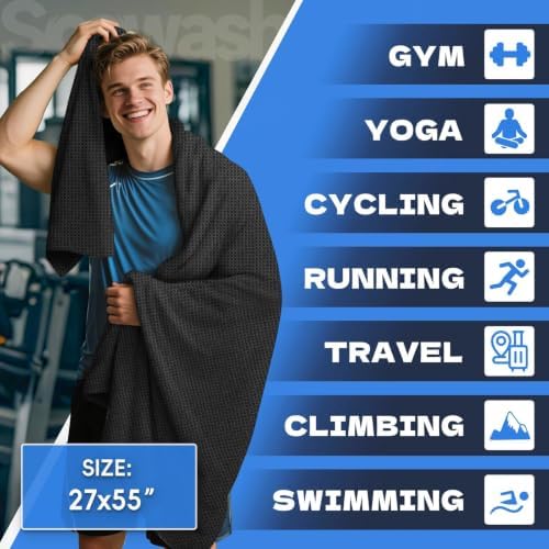 Microfiber Gym Towels for Showering Working Out Quick Dry Negative ions Large Middle Small Sizes Lightweight Gym Towel for Men Women Tennis Sports Towels for Body Hot Yoga Fitness Essentials