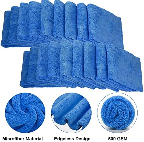 40 Pcs 16 x 16 Inch Microfiber Towels for Cars, 500 GSM Edgeless Plush Car Detailing Towels, Lint Free Scratch Free Cleaning Cloths for Drying, Washing, Polishing, Waxing, Home (Dark Blue)