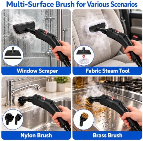 2500W Handheld Steam Cleaner with 6-Level Adjustable Steam, Hand Held Steamer for Cleaning with 16Pcs Accessories and Large Water Tank, Steam Cleaner for Car Detailing,Home,Tile,Grout,Furniture