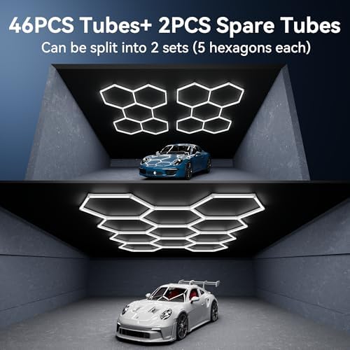 11 Hexagon LED Garage Light, Ultra-Bright 6500K Natural White, 11 Grids for Garage, Mall, Shop, and Auto Detailing.