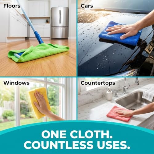 HELOMOR Large Microfiber Towels 6 Pack - 30"x18" Car Drying Towel - Extra Absorbent Cleaning Cloths for Floors, Kitchen and Windows - Lint-Free Detailing Cloths for Cars