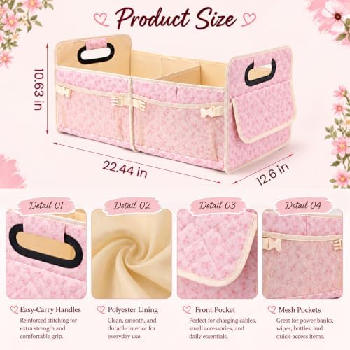 Quilted Floral Car Trunk Organizer for Women SUV Storage Bin