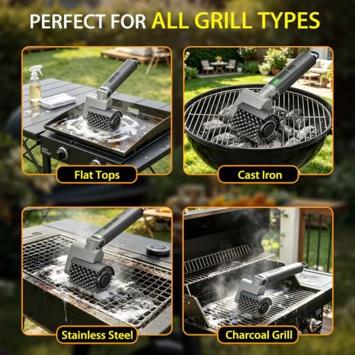 Electric Grill Brush, 58W 3-Speed Cordless Grill Cleaner, Gray