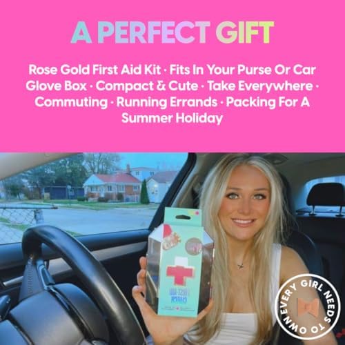 First Aid Kit - 75 Essential First-aid Supplies, Bandages, Wipes, Gold Travel Case - Multipurpose Mini Emergency Kit for Women - Pink Interior - Compact & Versatile - TSA Approved (1 Count)