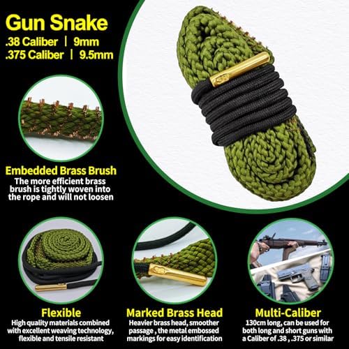 Bore Cleaner CLP Oil Needle+Spray,Gun Cleaning Kit for 12Ga / 5.56 / 9mm Gun Cleaning Snake,Gun Cleaning Supplies with Gun Cleaning Patches,6'' Gun Cleaning Swabs,Gun Brushes,Picks,Jag,Tip