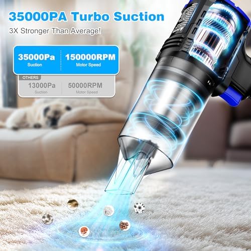 Car Vacuum Cordless, 35000PA Strong Suction Handheld Vacuum with 2 Detachable Batteries, 60Min Runtime Portable Vacuum Cleaner for Car Detailing, Pet Hair, Home Couch & Office, 350ML XL Dust Cup