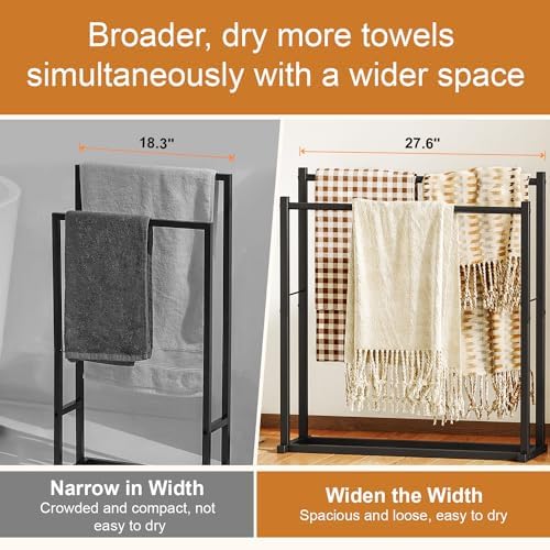 Towel Racks for Bathroom, 2 Tiers Wider Towel Drying Rack Outdoor, Free Standing Towel Rack, Pool Towel Blanket Stand and Display Rack for Oversized Bath Towels, Black