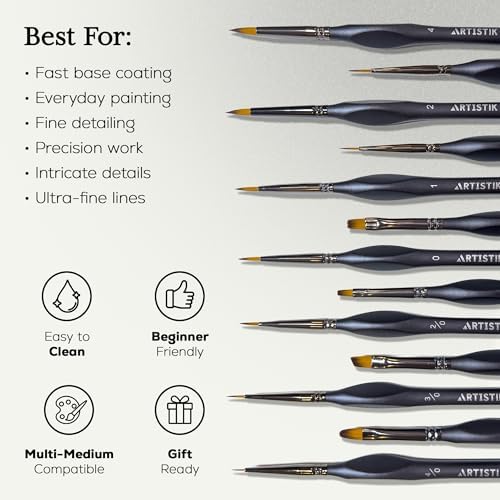 13-Piece Miniature Paint Brush Set with Carry Case for Detail Art