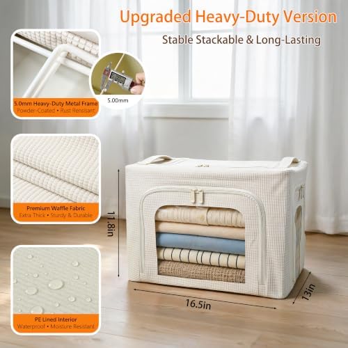 Clothes Storage Bins with Heavy-Duty Metal Frame, 3 Openings, 40L