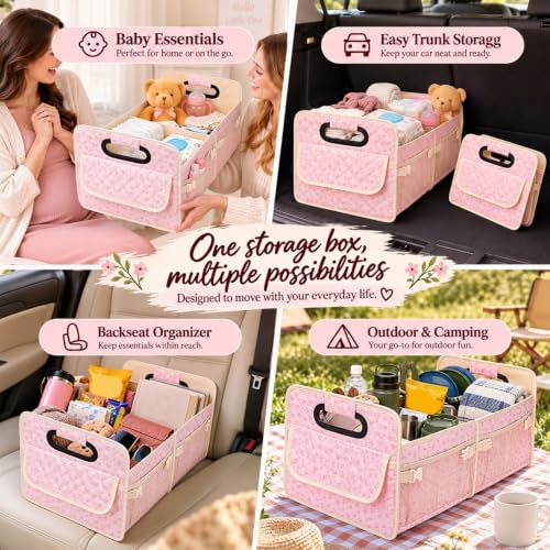 Quilted Floral Car Trunk Organizer for Women SUV Storage Bin