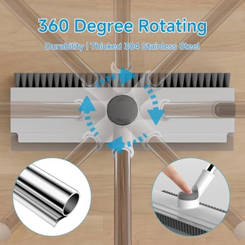 3 in 1 Floor Scrub Brush with 52" Long Handle, Heavy-Duty Stiff 90° Bristle Floor Scrubber, Shower Scrubber with Squeeze, Cleaning Brush for Bathroom Pool Garage Glass Tile Concrete White