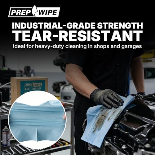 Lint-Free Cleaning Towels | Heavy Duty, Solvent Resistant Wipes for Auto Body & Industrial Prep | 100 Pack, 9" x 17", Blue 26019